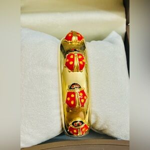 Gold and Red Ladybug Bangle Bracelet